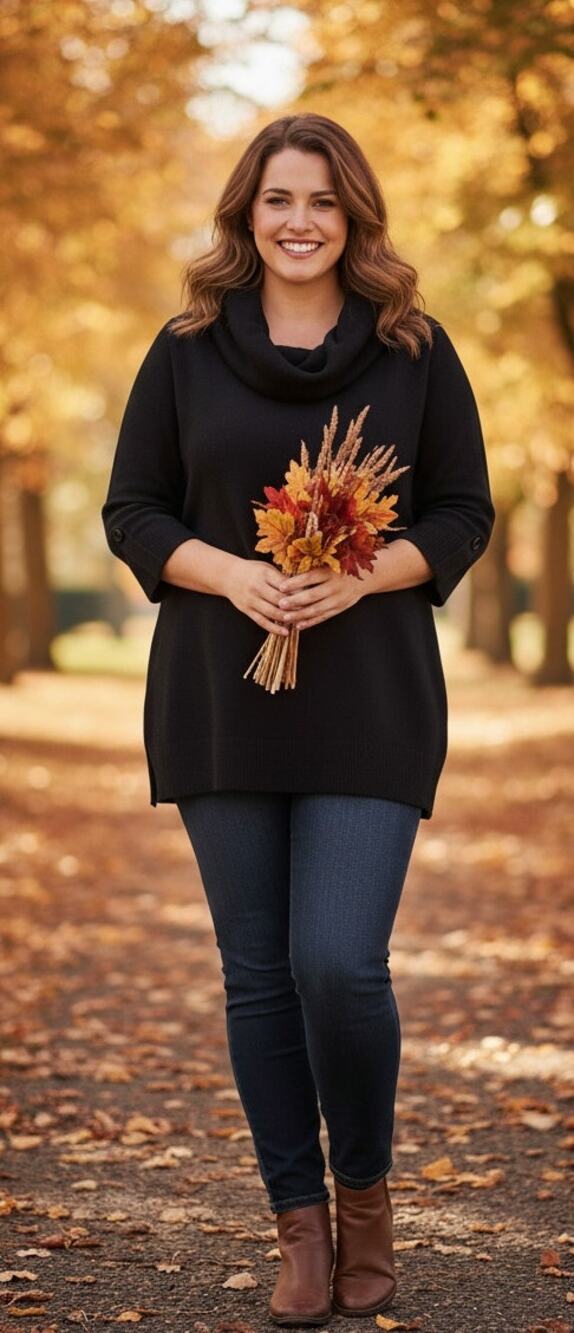 Black Drapey Cowl Neck Knit Ski Lodge Winter Fall Tunic Sweater Women 1x